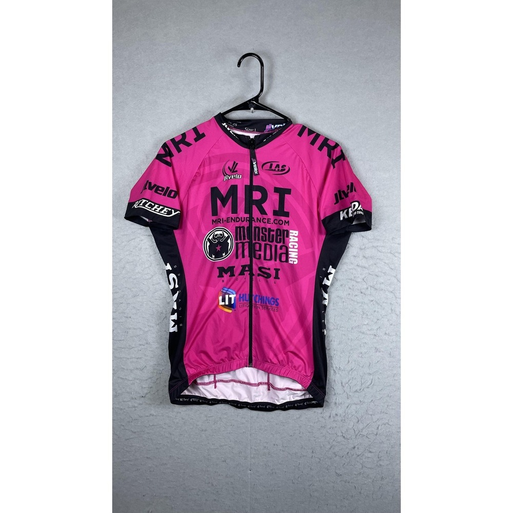 Jlvelo MRI Endurance Cycling Jersey Mens‎ Large Pink Full Zip Short Sleeve Bike